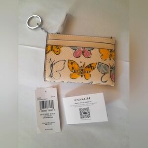 New Coach Skinny ID Card Case With Keyring In Butterfly Print NWT Multi …